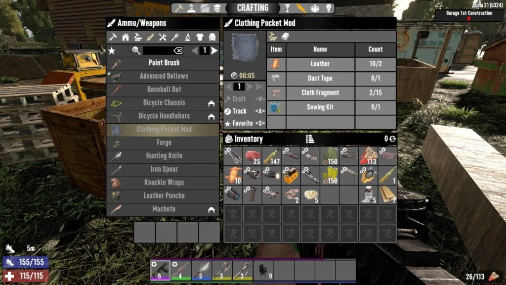 Clothing Pocket Mod Crafting Recipe in 7 Days to Die