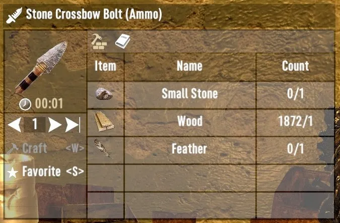 Stone Crossbow Bolt Crafting Recipe