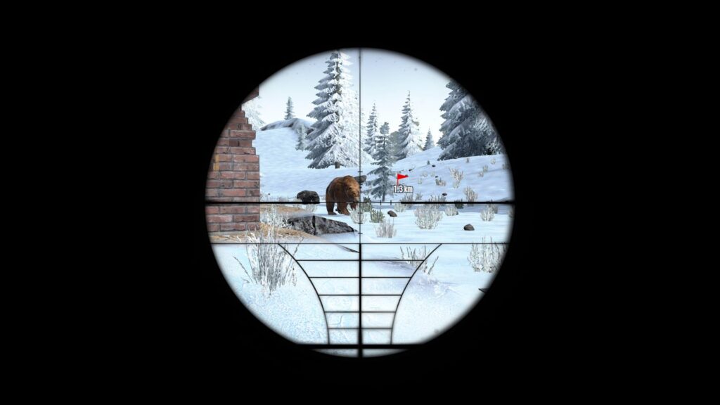 A gun scope dialed in on a bear