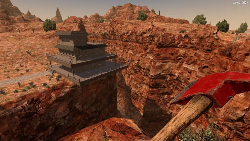 A Base Built on a Gorge Cliff Side in 7 Days to Die