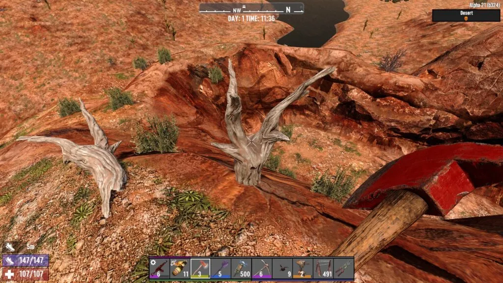Staring at Dried Up Wood in the Desert Biome of 7 Days to Die