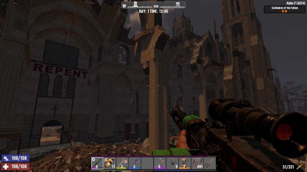 Outside a Church in the Wastelands in 7 Days to Die