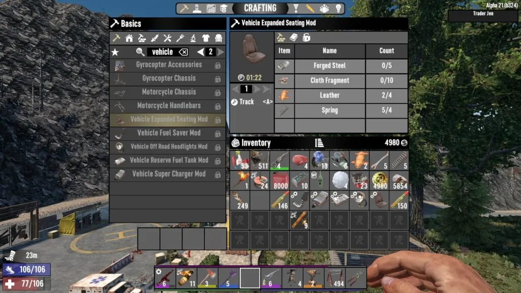 7 Days to Die Vehicle Expanded Seating Mod Crafting Recipe