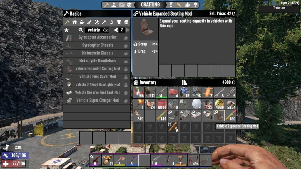 7 Days to Die Vehicle Expanded Seating Mod Description