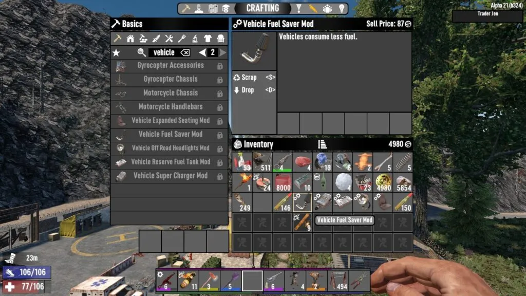 7 Days to Die Vehicle Fuel Saver Mod Description