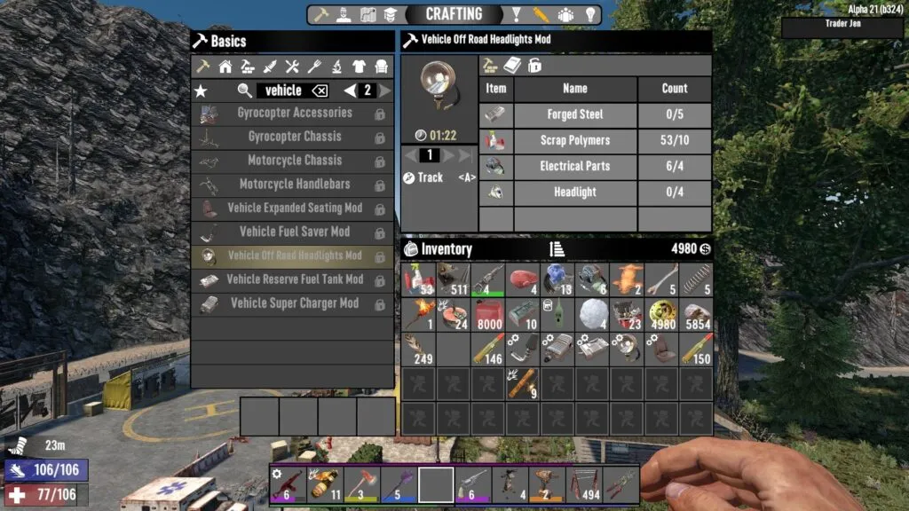 7 Days to Die Vehicle Off Road Headlights Mod Crafting Recipe
