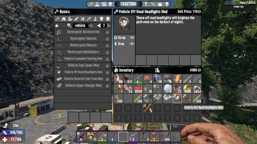7 Days to Die Vehicle Off Road Headlights Mod Description