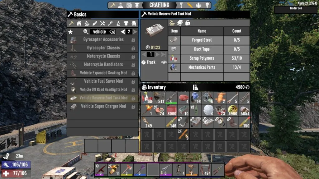 7 Days to Die Vehicle Reserve Fuel Tank Mod Crafting Recipe