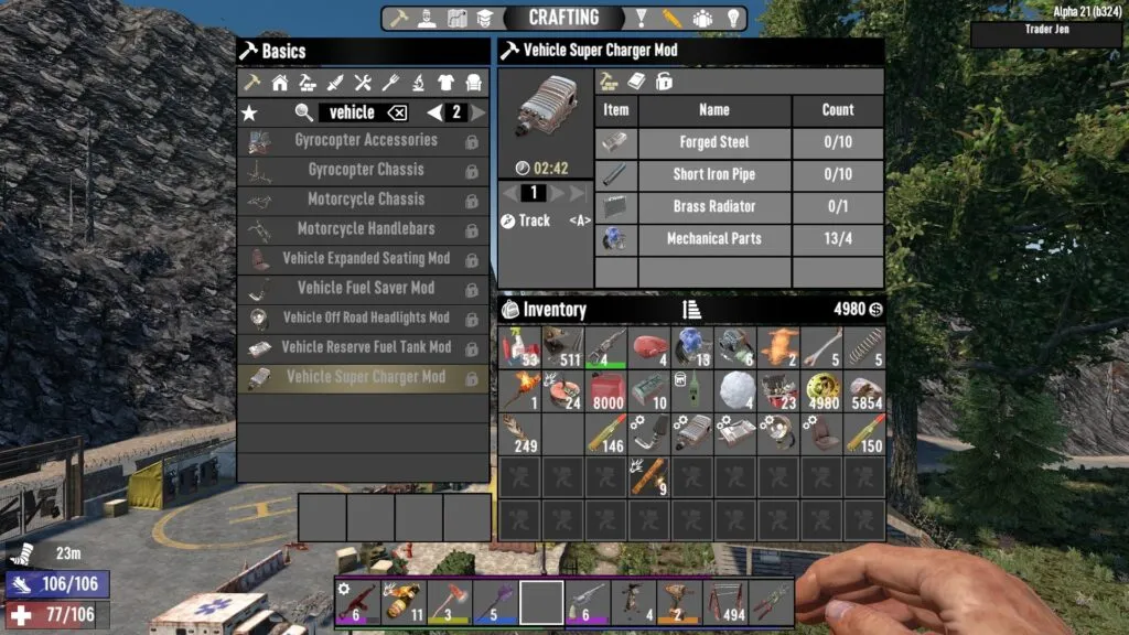 7 Days to Die Vehicle Super Charger Mod Crafting Recipe