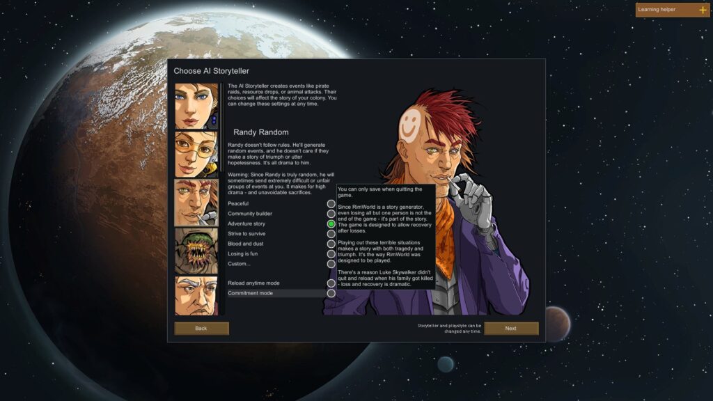 Choosing an AI Storyteller in RimWorld