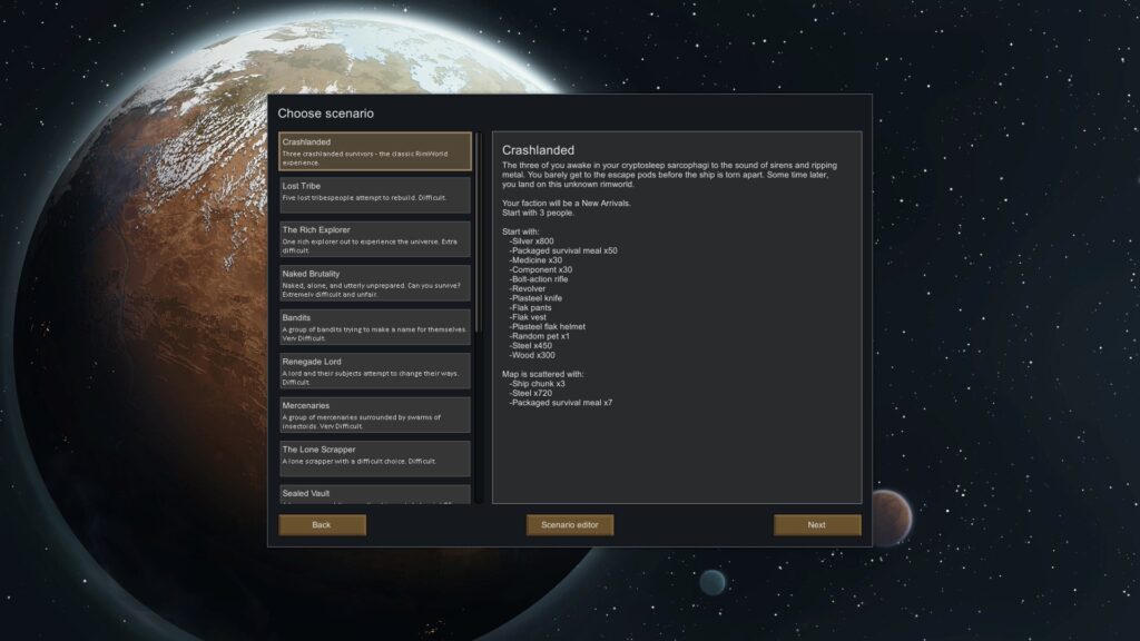 Choosing a Scenario in RimWorld
