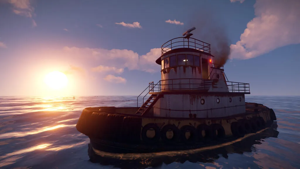 The RUST Tugboat Floating at Sea