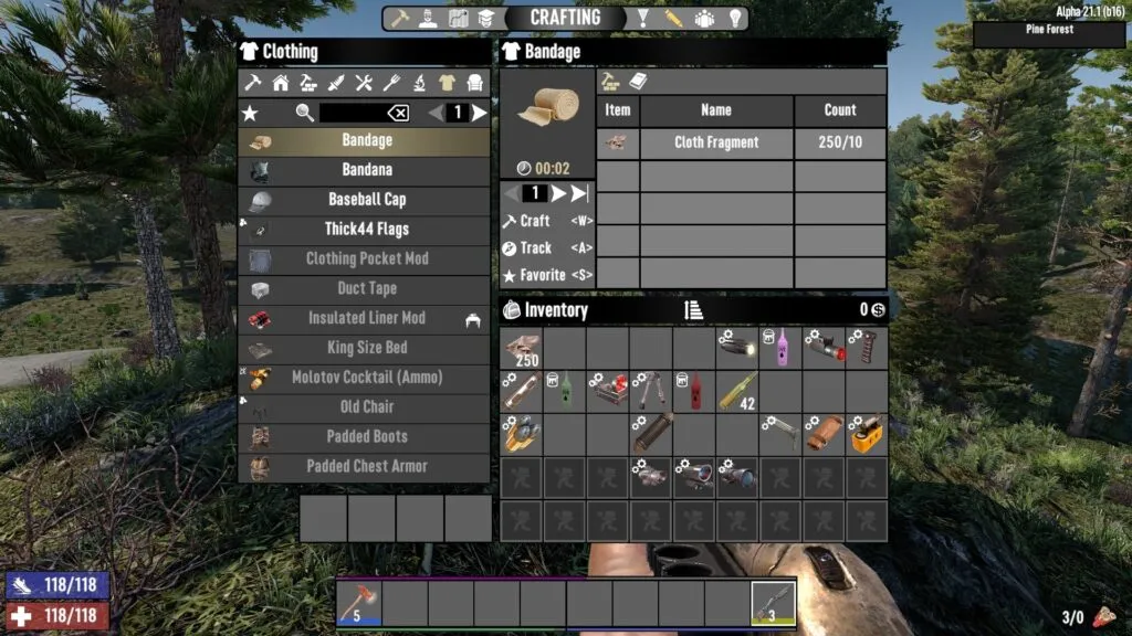 Using Cloth Fragments to Craft Bandages in 7 Days to Die