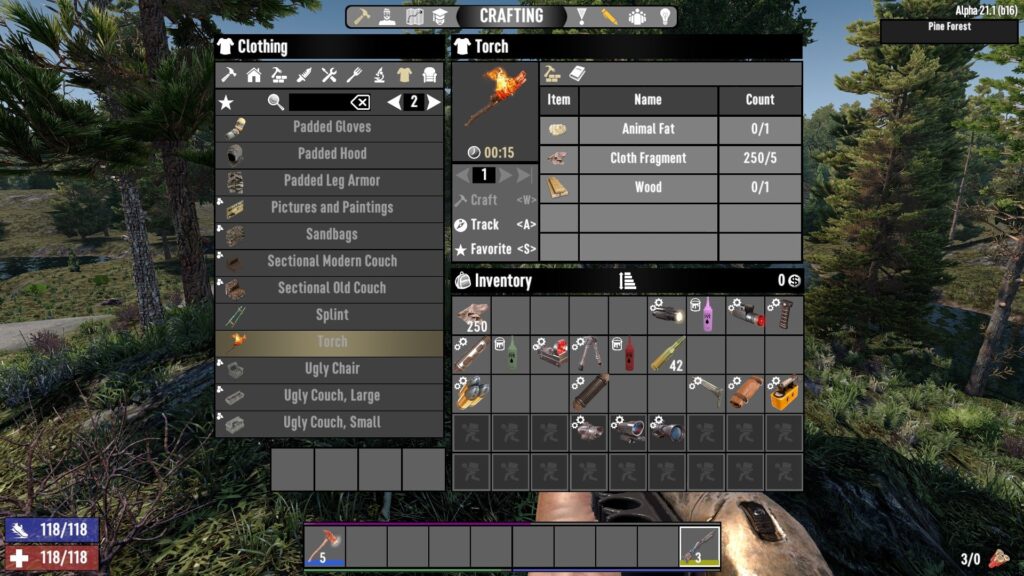 Using Cloth Fragments to Craft Torches in 7 Days to Die