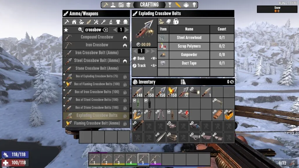 Exploding Crossbow Bolts Crafting Recipe