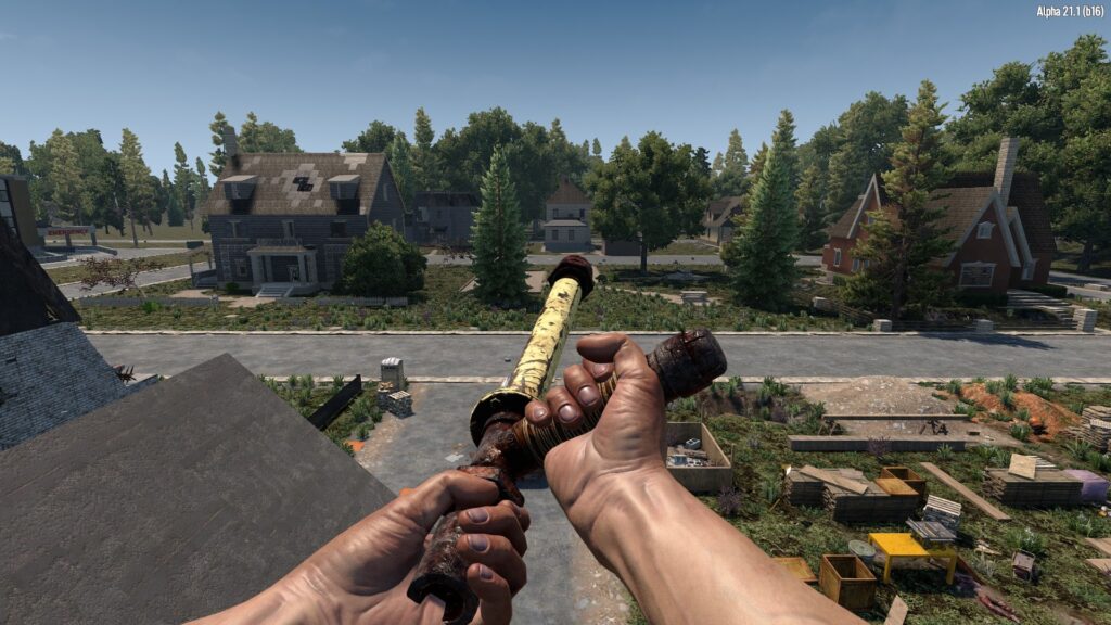Wielding a Modded Pipe Baton in 7 Days to Die