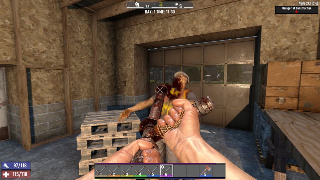 Clobbering a Zombie with the Pipe Baton in 7 Days to Die