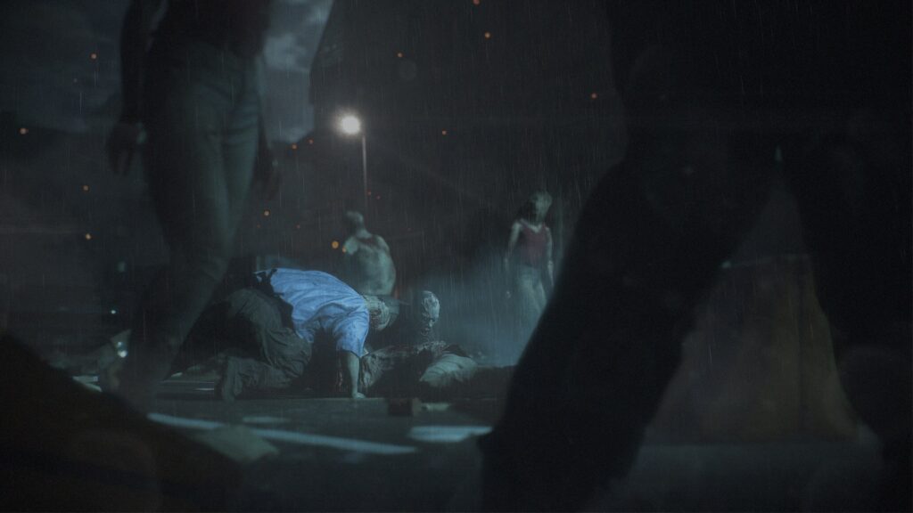 Zombies Ravaging a Body in Resident Evil 2