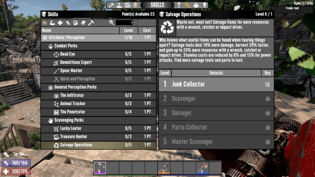 Salvaging Operations Perk in 7 Days to Die