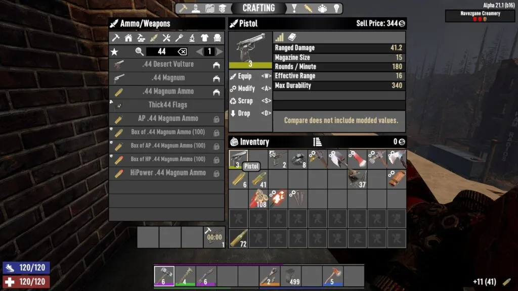 Scrapping Spare Pistols for Parts in 7 Days to Die