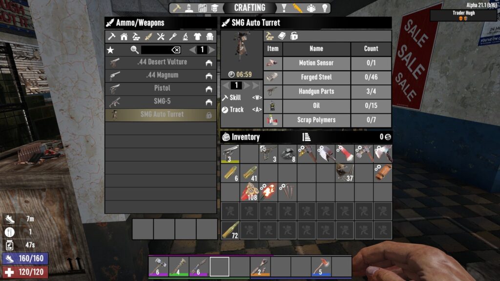 SMG Auto Turret Crafting Recipe in 7 Days to Die