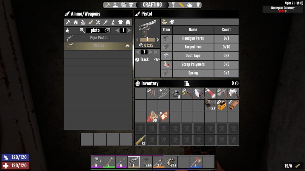 Pistol Crafting Recipe in 7 Days to Die