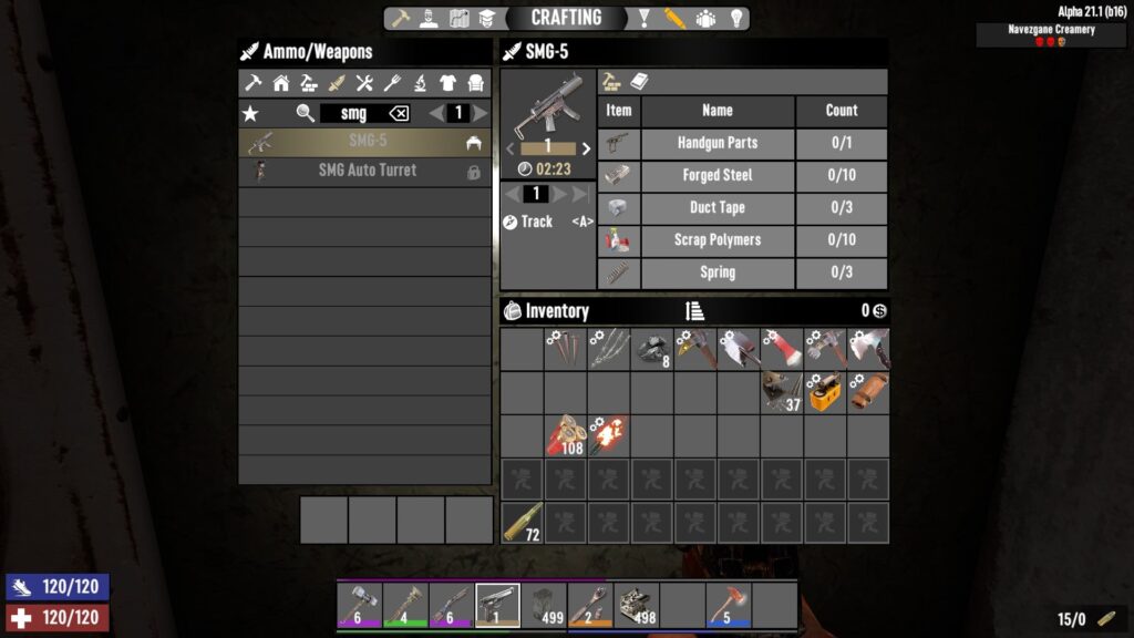 SMG-5 Crafting Recipe in 7 Days to Die