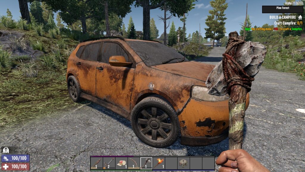 Searching an abandoned minivan in 7 Days to Die for Mechanical Parts