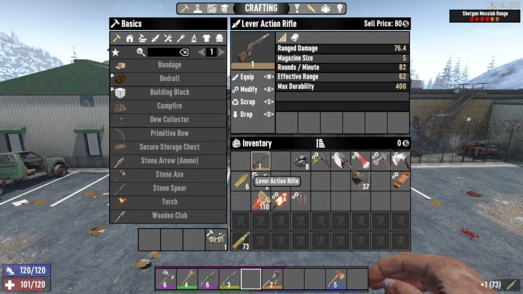 Scrapping Spare Rifles for Parts in 7 Days to Die