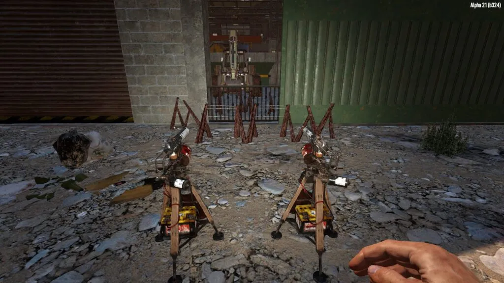Two SMG Auto Turrets Deployed in Front of Doorway in 7 Days to Die