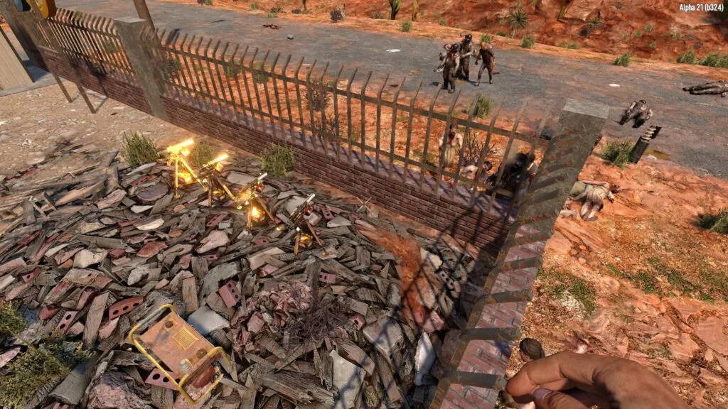 SMG Auto Turrets Shooting a Crowd of Zombies