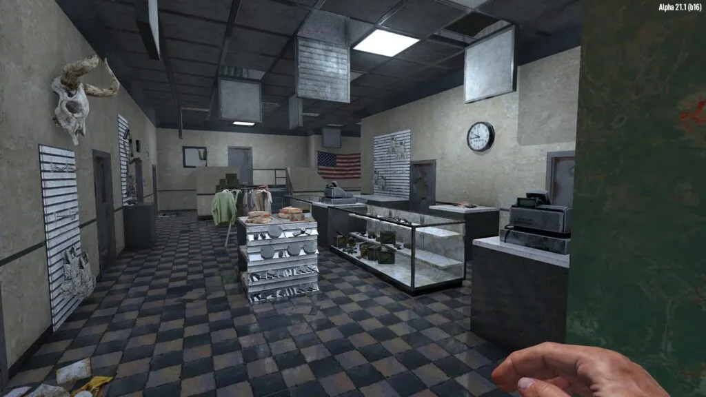 Searching a Gun Shop for Parts in 7 Days to Die