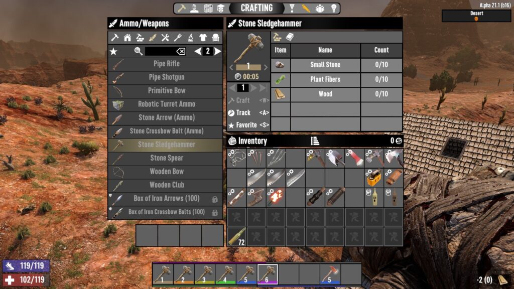Stone Sledgehammer Crafting Recipe in 7 Days to Die