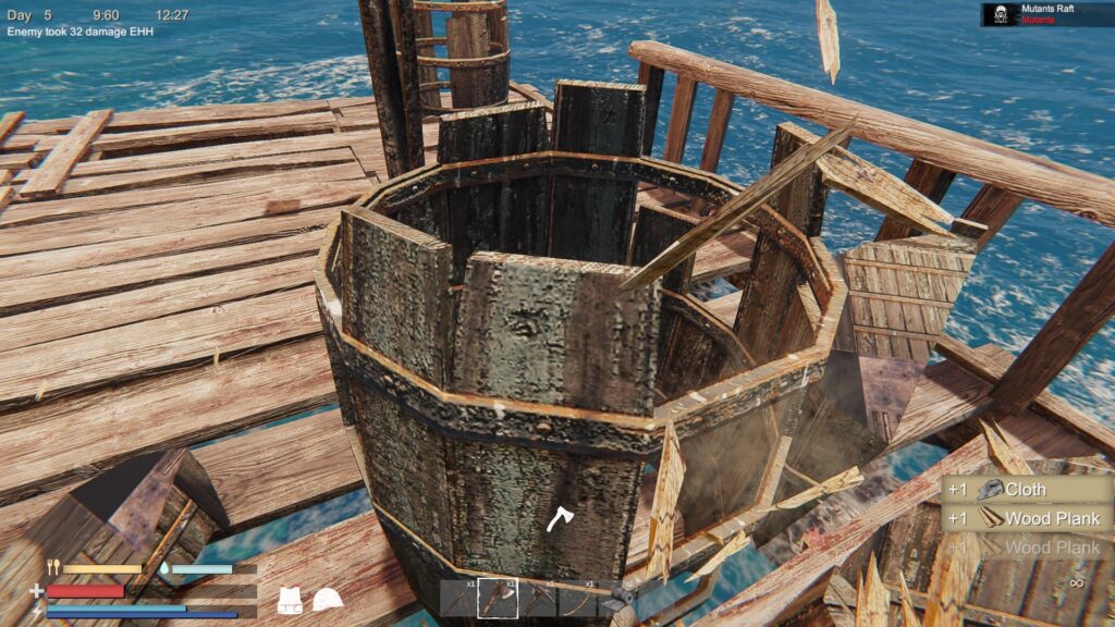 Harvesting a Barrel for Cloth and Wood in Sunkenland