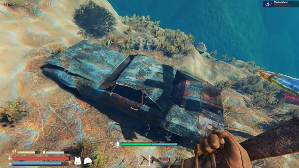 Scavenging a Rusty Car for Components in Sunkenland