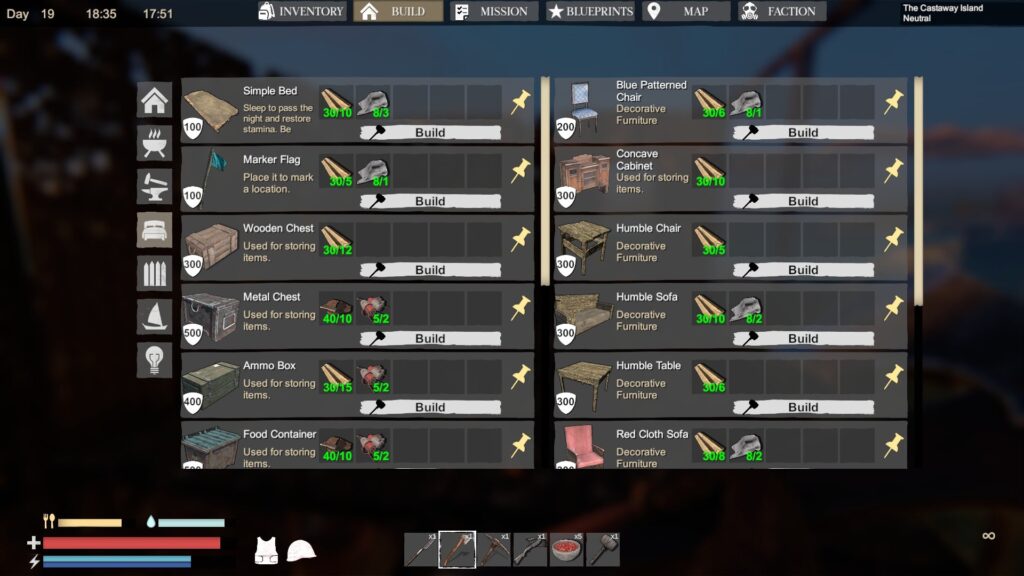 The Build Menu in Sunkenland