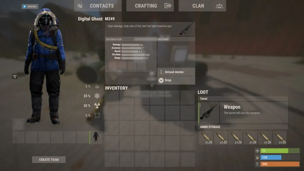 The RUST Attack Helicopter's Turret Inventory Screen