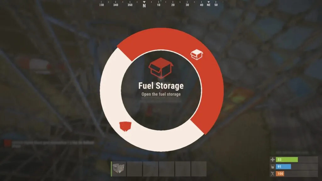 Select Fuel Storage from the Menu Wheel