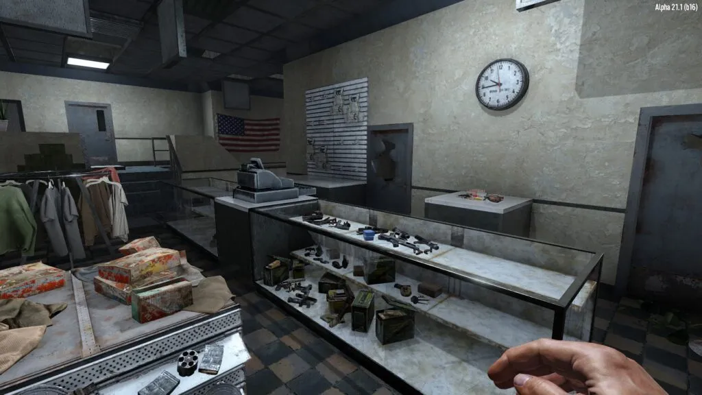 Rummaging through a Gun Store for Baton Parts in 7 Days to Die