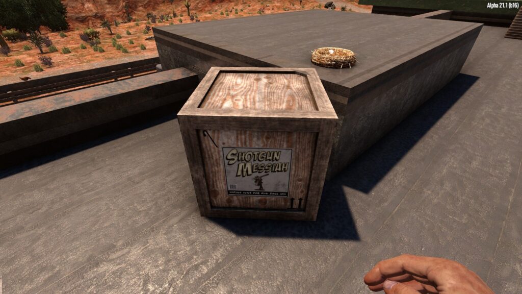 A Shotgun Messiah Box with a bird nest behind it on a rooftop