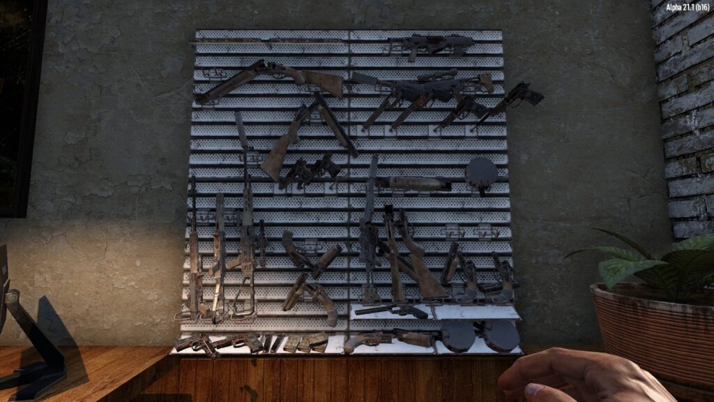 Staring at a Wall Rack of Firearms in 7 Days to Die