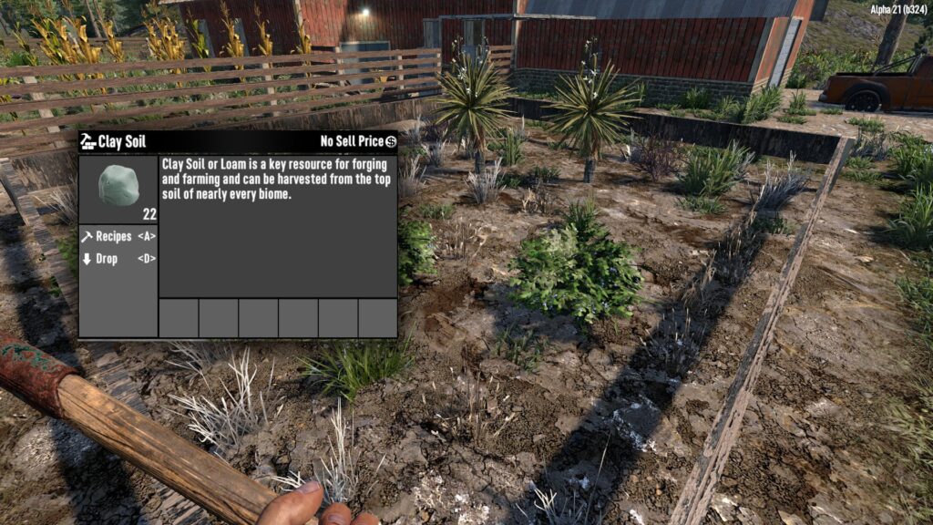 7 Days to Die player wielding a shovel while digging in the ground
