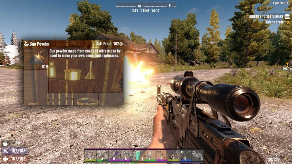 7 Days to Die player shooting a sniper rifle
