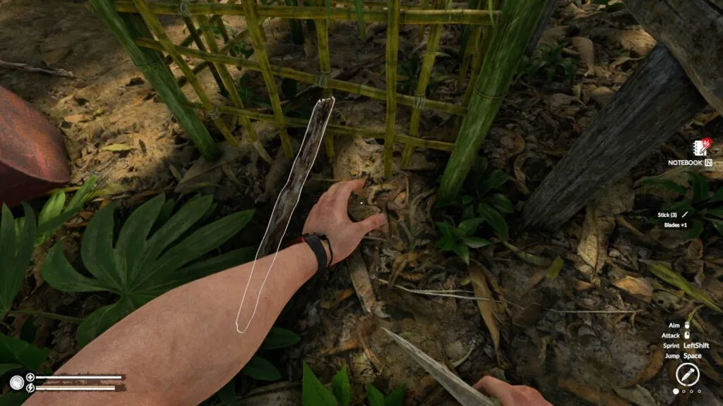 Picking up sticks from the ground