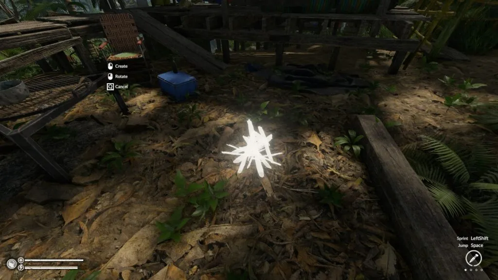 A campfire outline displayed during placement