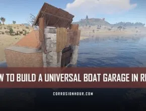 The outside of a universal boat garage in RUST