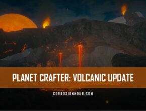 the cover image for the Planet Crafter Volcanic Update patch notes and features