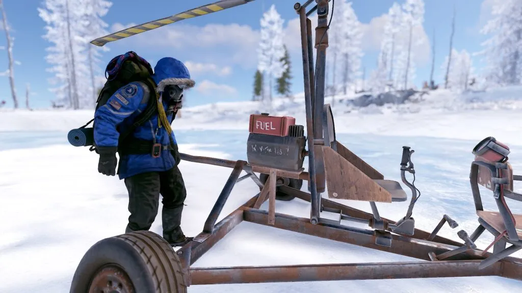 Player in an Arctic Suit Staring at the Minicopter's Fuel Tank