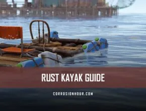 A kayak drifting towards a Fishing Village in RUST