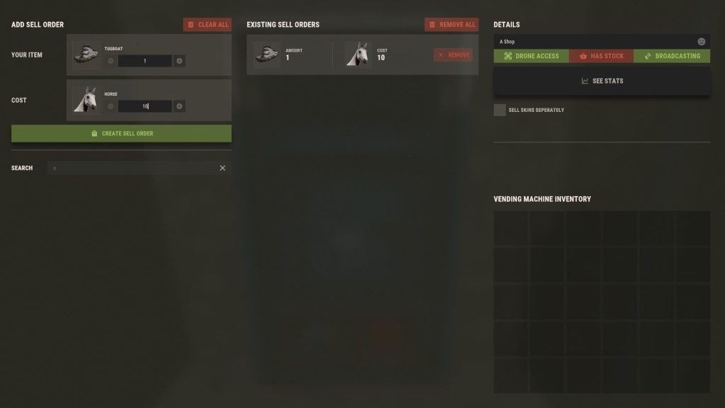 Active Items in Vending Screen